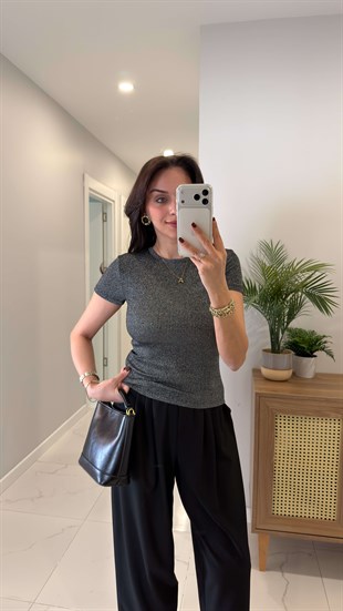 Yussi Antrasit Fitilli Simli Tişört