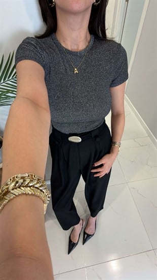 Yussi Antrasit Fitilli Simli Tişört