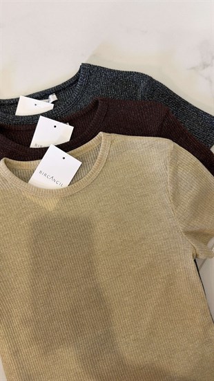 Yussi Antrasit Fitilli Simli Tişört