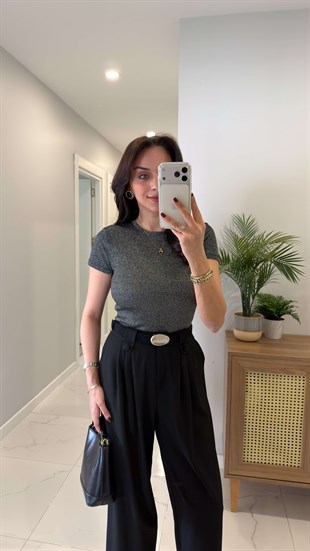 Yussi Antrasit Fitilli Simli Tişört