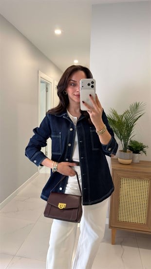 Yuyse Koyu İndigo Cep Detaylı Gömlek