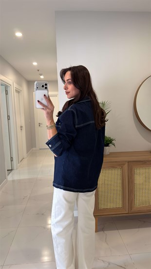 Yuyse Koyu İndigo Cep Detaylı Gömlek