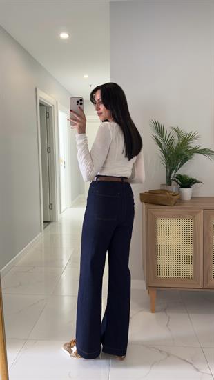 Zahara Dark Blue Kemerli Çımalı Jean