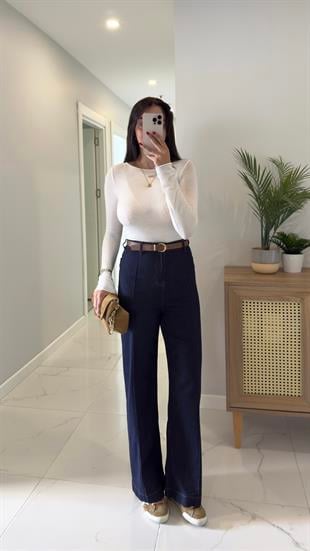 Zahara Dark Blue Kemerli Çımalı Jean