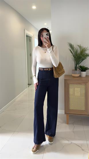 Zahara Dark Blue Kemerli Çımalı Jean