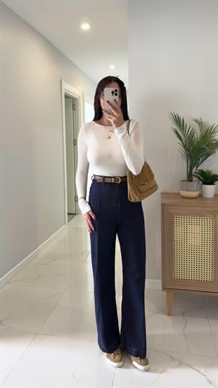 Zahara Dark Blue Kemerli Çımalı Jean