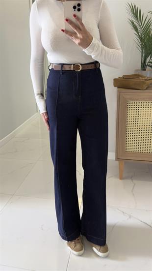 Zahara Dark Blue Kemerli Çımalı Jean