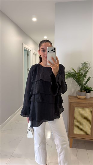 Ziolla Siyah Volanlı Bluz