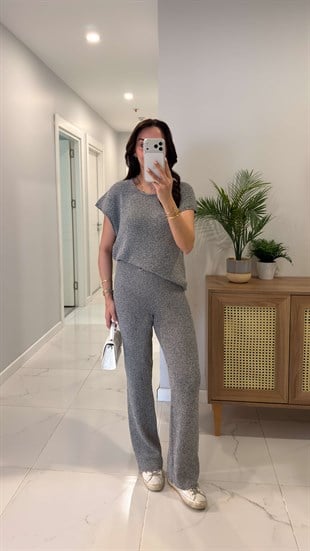 Zirassa Gri Triko Pantolon Takım