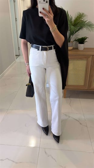 Zored Beyaz Kemerli Wıde Leg Jean