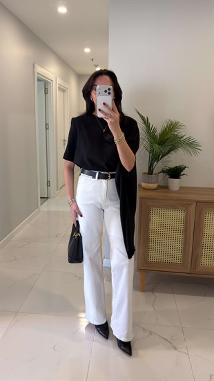 Zored Beyaz Kemerli Wıde Leg Jean