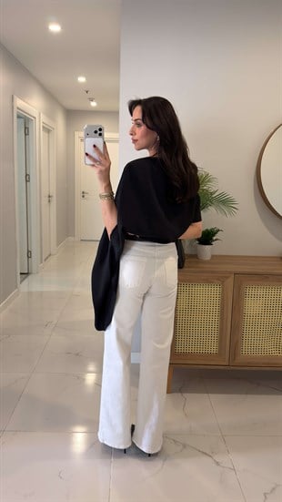 Zored Beyaz Kemerli Wıde Leg Jean
