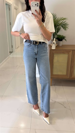 Zored Mavi Kemerli Wıde Leg Jean