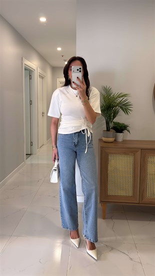 Zored Mavi Kemerli Wıde Leg Jean