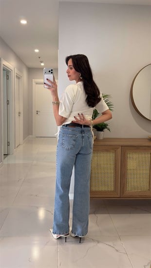 Zored Mavi Kemerli Wıde Leg Jean