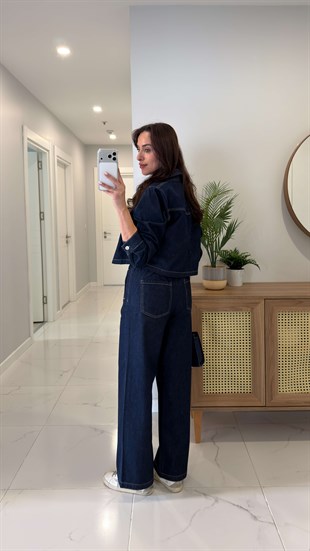ZR Aksa Lacivert Cep Detaylı Denim Ceket