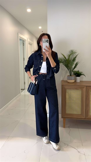 ZR Aksa Lacivert Cep Detaylı Denim Ceket