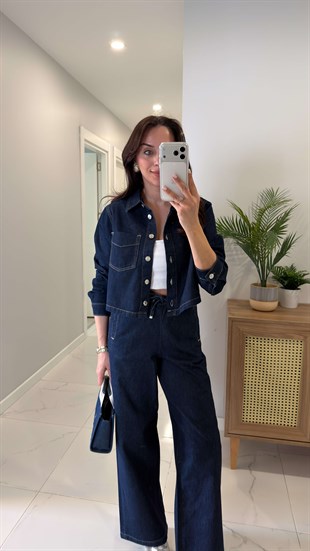 ZR Aksa Lacivert Cep Detaylı Denim Ceket