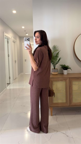 ZR Caroline Kahve Kısa Kol Pantolon Takım