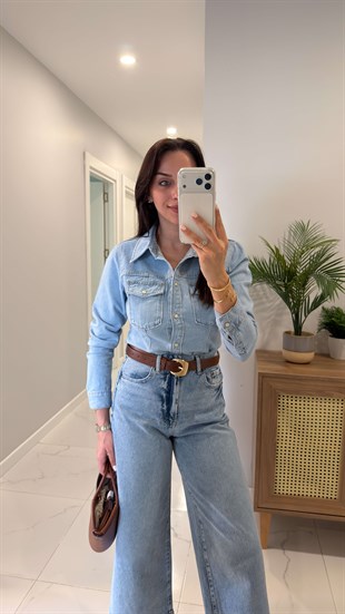 ZR Chosry Buz Mavi Cep Detaylı Denim Gömlek