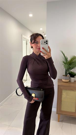 ZR Dersa Kahve Drapeli Bluz