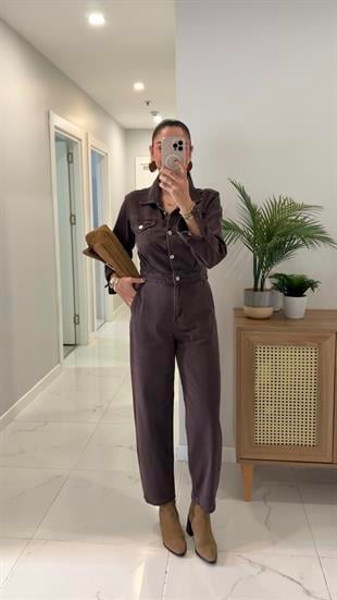 ZR Doris Kahve Cep Detaylı Tulum