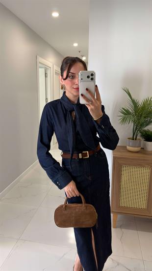 ZR Dwens Dark Blue Boyun Bağlamalı Gömlek