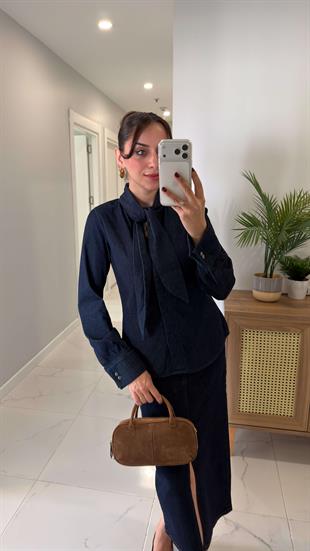 ZR Dwens Dark Blue Boyun Bağlamalı Gömlek