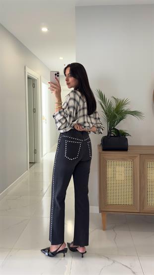 ZR Franklin Antrasit Zımba Detaylı Kesik Paça Mom Jean