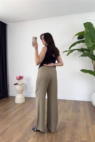 ZR Jenner Haki Kendinden Kuşaklı Straight Pantolon