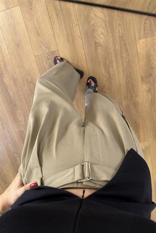ZR Jenner Haki Kendinden Kuşaklı Straight Pantolon