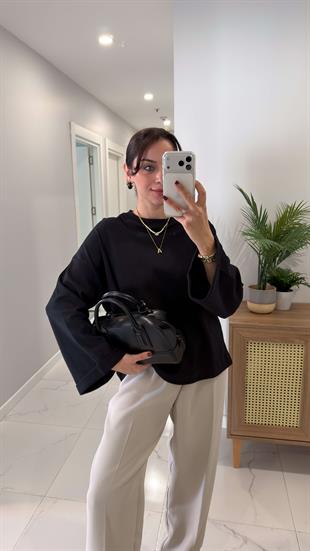 ZR Juya Siyah Double Kol Sweatshirt