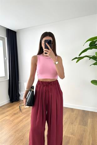 ZR Lela Pembe Bisiklet Yaka Crop Tişört