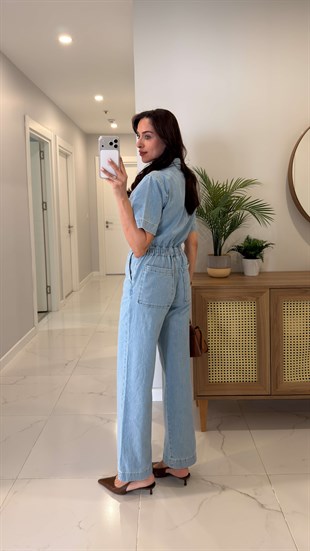ZR Livia Mavi Fermuar Detaylı Denim Tulum