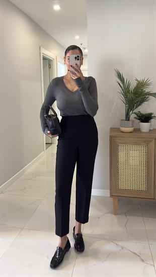 ZR Lora Siyah Flatolu Pantolon