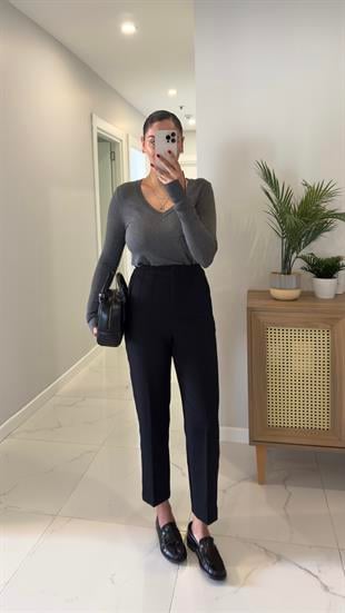 ZR Lora Siyah Flatolu Pantolon