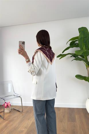ZR Mosena Beyaz Kol Detaylı Blazer Ceket