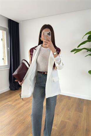 ZR Mosena Beyaz Kol Detaylı Blazer Ceket
