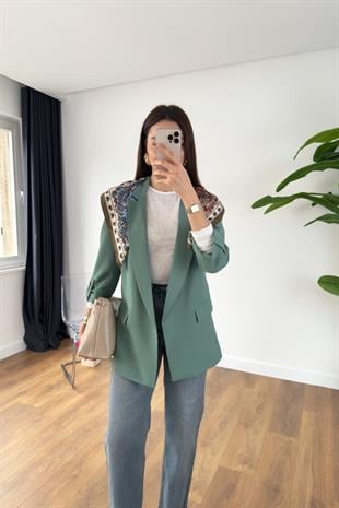 ZR Mosena Mint Yeşili Kol Detaylı Blazer Ceket