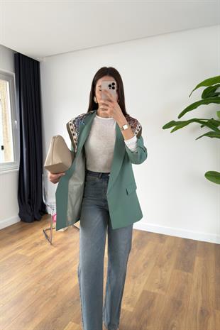 ZR Mosena Mint Yeşili Kol Detaylı Blazer Ceket