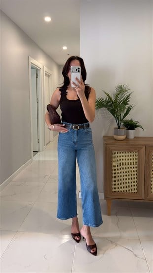 ZR Ollan Mavi Kemerli Bilek Boy Jean