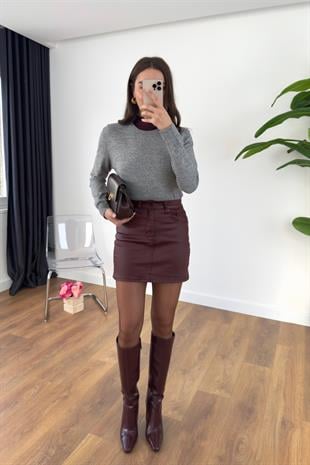 ZR Parla Bordo Mumlu Kaplama Mini Etek