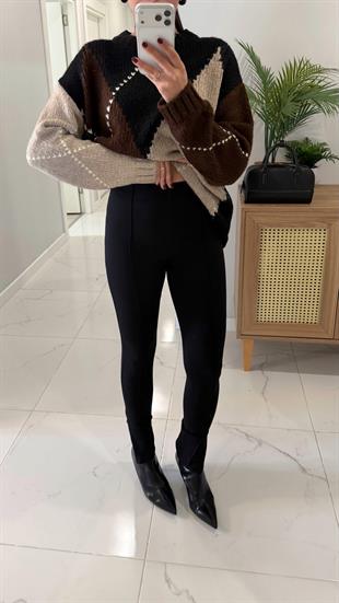 ZR Reix Siyah Paça Fermuarlı Toparlayıcı Tayt