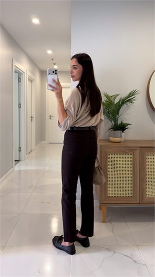 Ritta Acı Kahve Kesik Paça Boy Fit Jean