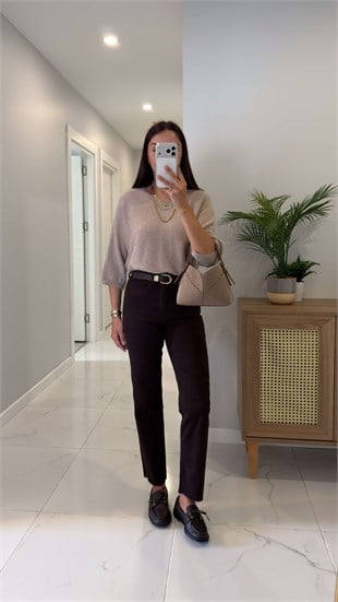 Ritta Acı Kahve Kesik Paça Boy Fit Jean