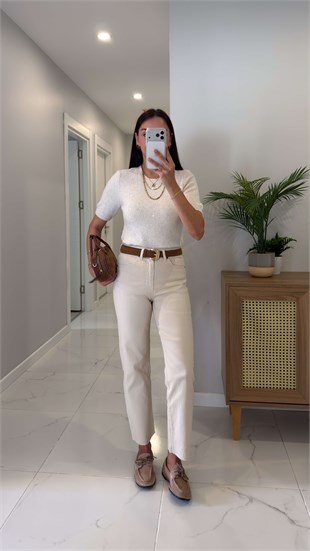 Ritta Bej Kesik Paça Boy Fit Jean