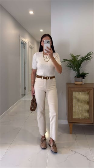Ritta Bej Kesik Paça Boy Fit Jean