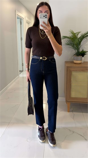 Ritta Dark Blue Kesik Paça Boy Fit Jean