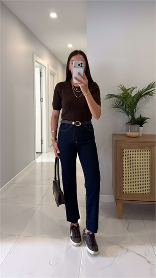 Ritta Dark Blue Kesik Paça Boy Fit Jean