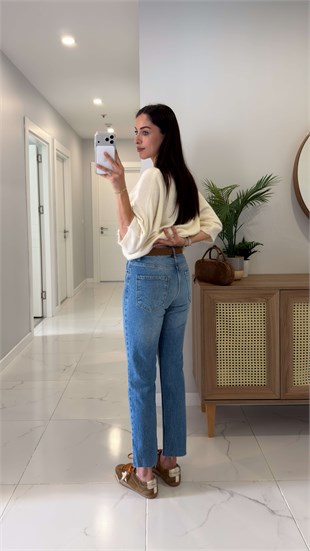 Ritta Mavi Kesik Paça Boy Fit Jean